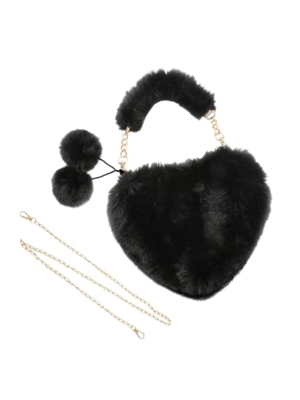 Plush Heart Shaped Crossbody Purse with Detachable Chain Strap